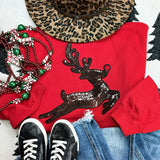 Sequin Reindeer Patch SHORT SLEEVE T-SHIRT - ADULT SIZES