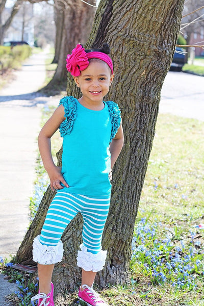 Teal Icing Ruffle Flutter Sleeve Tank Top – Little Fashionista Boutique