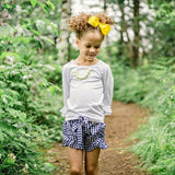 Navy Gingham Ruffle Shorties w/Belted Bow - L+E